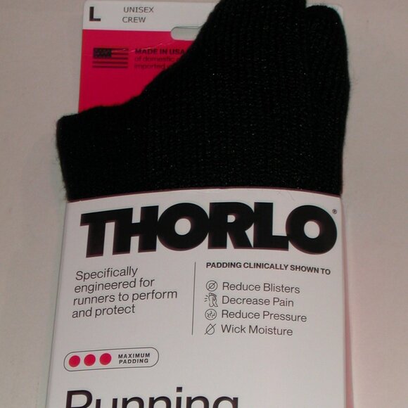 3 Pairs Thorlo Maximum Cushion Running Unisex Crew Socks Men's Large - Black - Picture 4 of 7